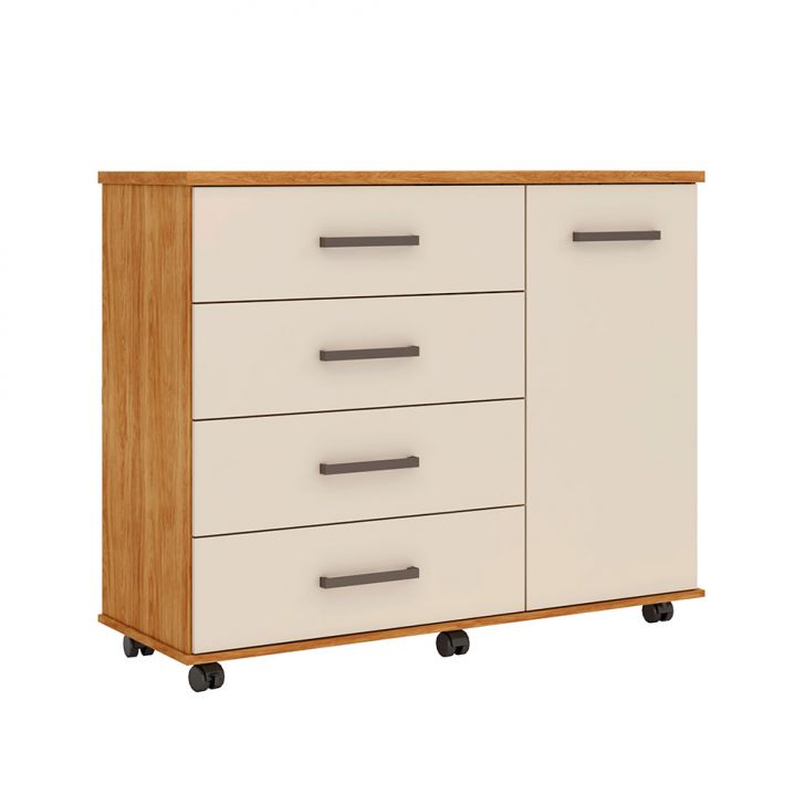 Cômoda Flora 1 Porta 4 Gavetas Cinamon e Off White