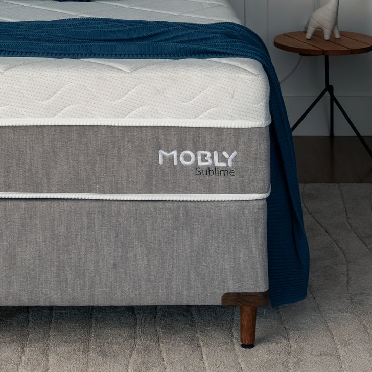 Cama Box Solteirão Com Colchão Sublime Mola Ensacada E Espuma Viscoelástica (32x108x198) Cinza E Branco
