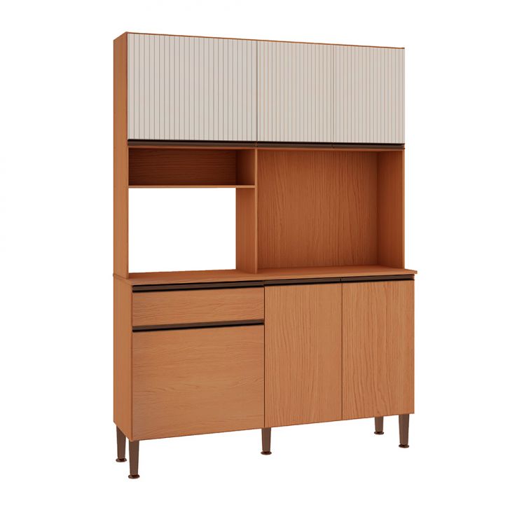 Cozinha Compacta Marina 100% MDF 5 Portas 1 Gaveta Freijó e Off White