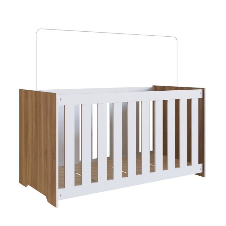 Berço com Colchão (130x60cm) Aconchego I Branco e Nogal