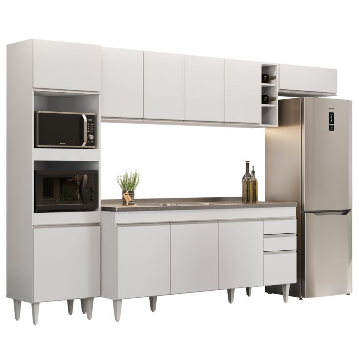 Armário de Cozinha Modulada 5 Peças CP18 Balcão com Pia Inox Branco - Lumil