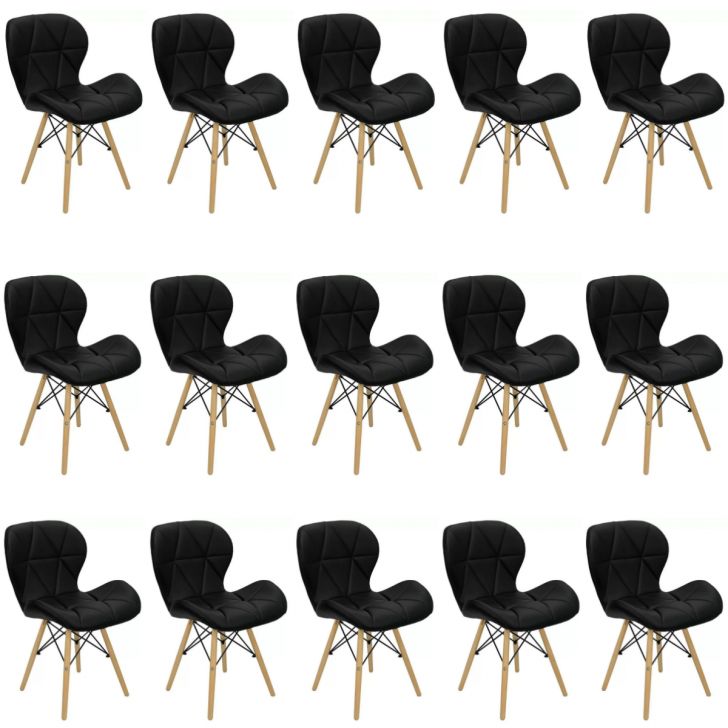 Kit 15 Cadeiras Estofada Eiffel Slim Wood Pés de Madeira Preto