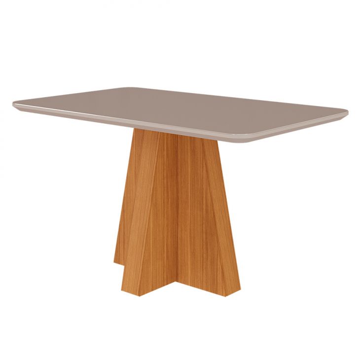 Mesa De Jantar Retangular Com Tampo De Vidro Maite Off White E Nature 130 Cm