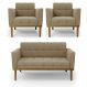 Conjunto 2 Poltronas e 1 Namoradeira Decorativa Karen Pés Fixo em Madeira Castanho Suede Nude G19 - Gran Belo