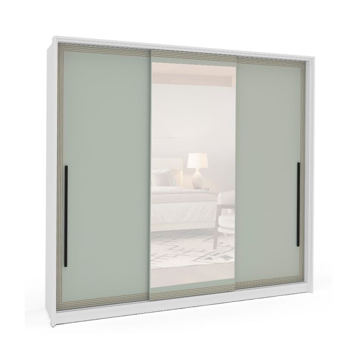 Image of Guarda-roupa Casal Com Espelho Valência 3 Portas 4 Gavetas Branco E Verde PLA-MO895CL46OSRMOB