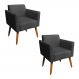Kit 02 Poltronas Marisa Suede Preto Pés Palito Castanho D'Rossi