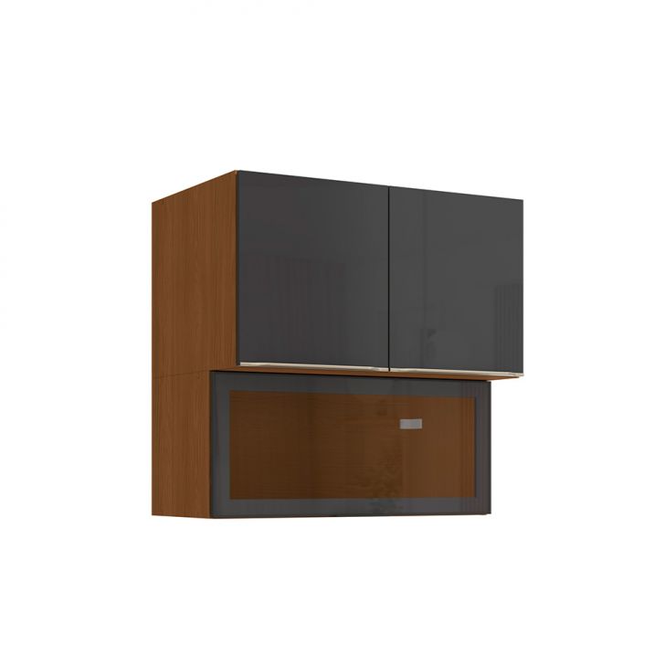 Armário Aéreo com Vidro Vibra 3 Portas Canela e Grafite 80 cm