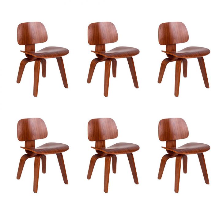 Conjunto com 6 Cadeiras Eames Walnut Madeira