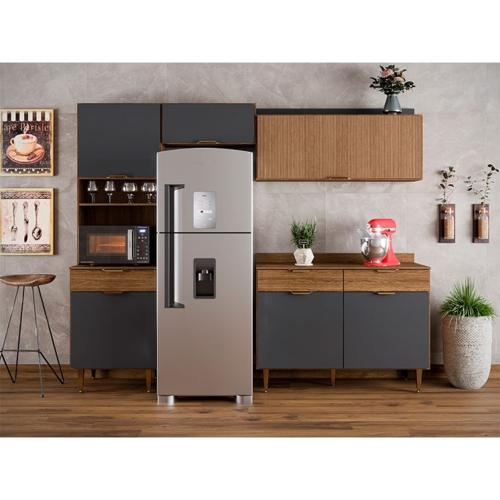 Cozinha Completa Vitória 6 Portas 3 Gavetas Ipê e Grafite