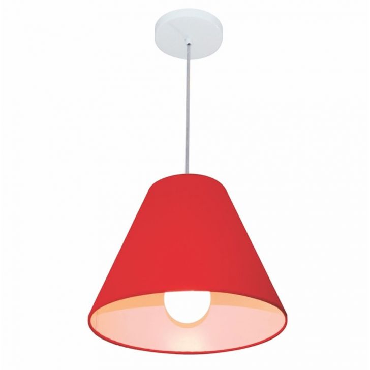 Pendente Cone Md-4028 Cúpula em Tecido 25-30x12cm Vermelho - Bivolt