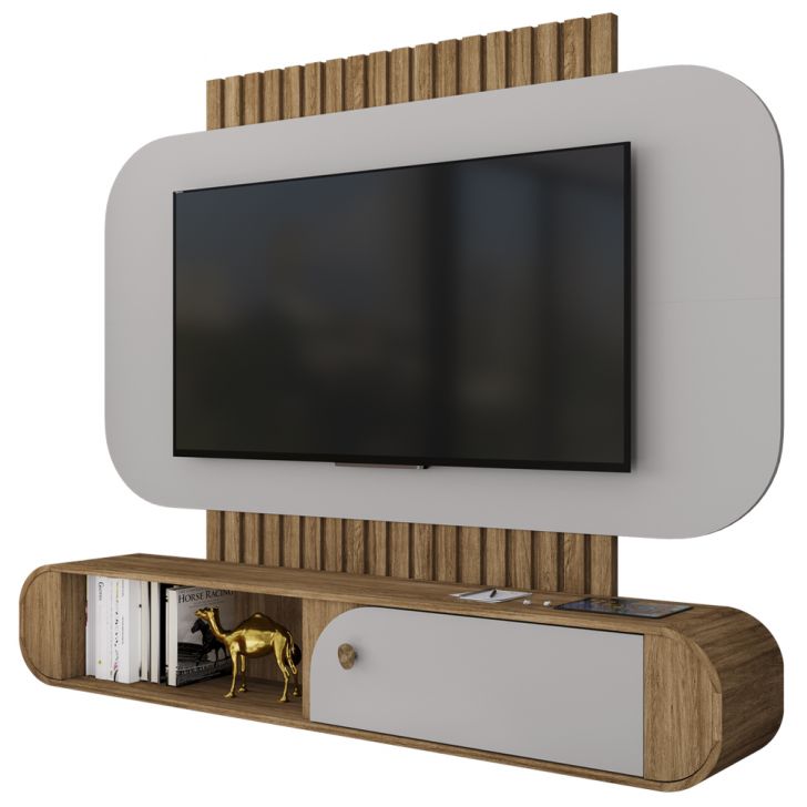 Painel Suspenso Organico Tv 55 Pol 156 cm Jurere Cinamomo Off White BECHARA