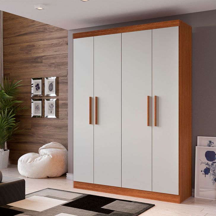 Guarda-roupa Solteiro Supreme 4 Portas 2 Gavetas Freijó Wood E Off White