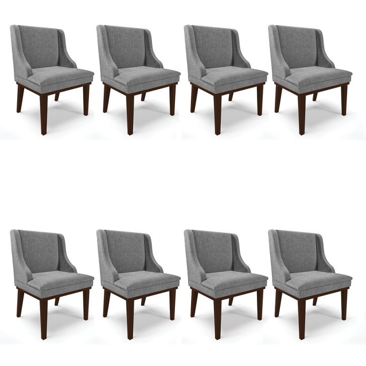 Kit 08 Cadeiras de Jantar Liz Linho Grafite A26 Base Fixa Madeira Tabaco - D'Rossi