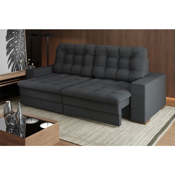 Sofá 4 Lugares Retrátil Lubeck Plush Suede Grafite 250 Cm