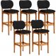 Kit 5 Banquetas Alta Bar Cozinha Sala Jantar Fixa Betta L02 Imbuia Linho Chumbo - Lyam Decor