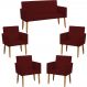 Kit Namoradeira + 4 Poltronas Decorativas Para Sala Nina Suede Bordô Pé Castanho - Clique E Decore