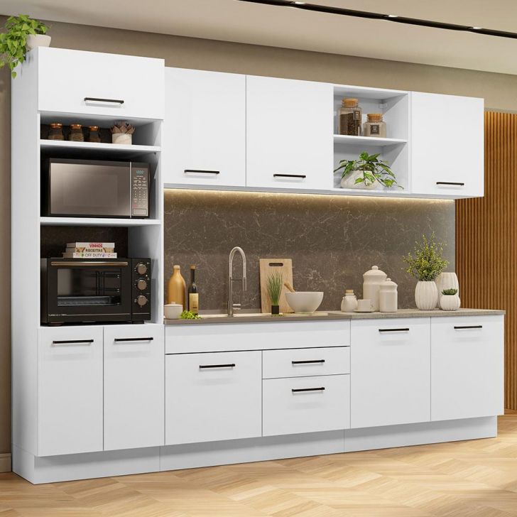 Armário de Cozinha Completa 310cm Branco Agata Madesa 02