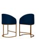 Kit 02 Poltronas Cadeira Banqueta Mia Base Bronze Veludo Azul Marinho - Montanaris Decor