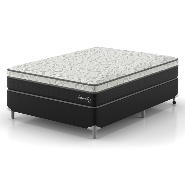 Cama Box Casal Amarilis Com Colchão D33 Preta E Branca