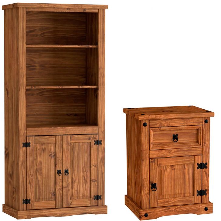 Estante Livreiro 2 Portas e Mesa de Cabeceira Rustic Line Cera