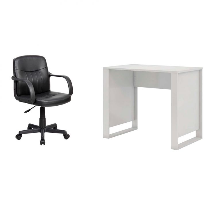 Conjunto de Mesa Morada Branca com Cadeira de Escritório Secretária Giratória Clean Preta