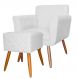 Combo Poltrona mais Puff Isabela em Tressê Pés Palito Suede Branco