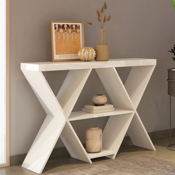 Aparador Sala de Estar 110cm 1 Prateleira Jhonny Off White A09 - Mpozenato