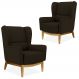 Kit 02 Poltronas Decorativas Para Sala de Estar Milena D02 Base de Madeira Corano Marrom C-34 - Lyam Decor