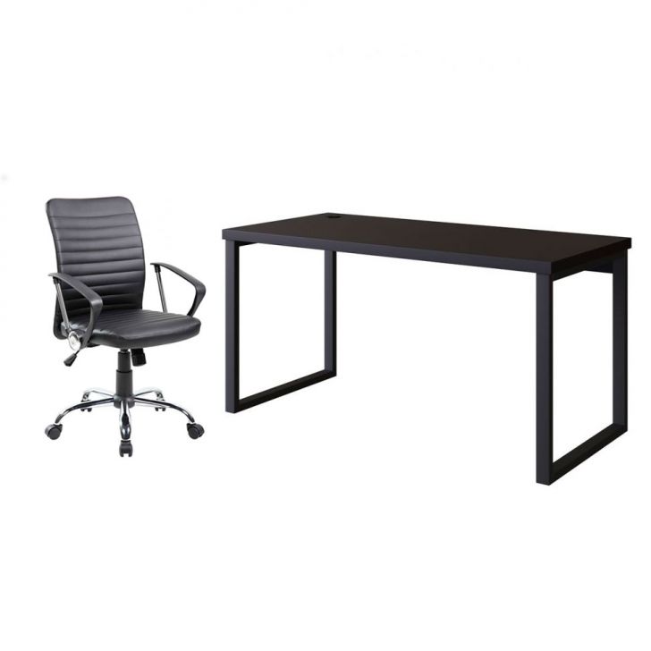 Conjunto de Mesa Miguel 150 cm com Cadeira de Escritório Diretor Giratória Oslo Preta