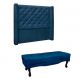 Conjunto de Cabeceira Solteiro com Recamier Vicenza Suede Azul Marinho