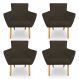 Kit 4 Poltronas Decorativa Leticia Suede Marrom Pés Palito Castanho - Pallazio
