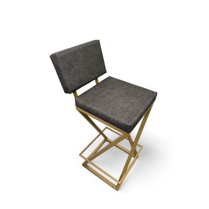 Banqueta Zênite com Encosto Estofada - Metalon Dourado  Cinza - 75cm