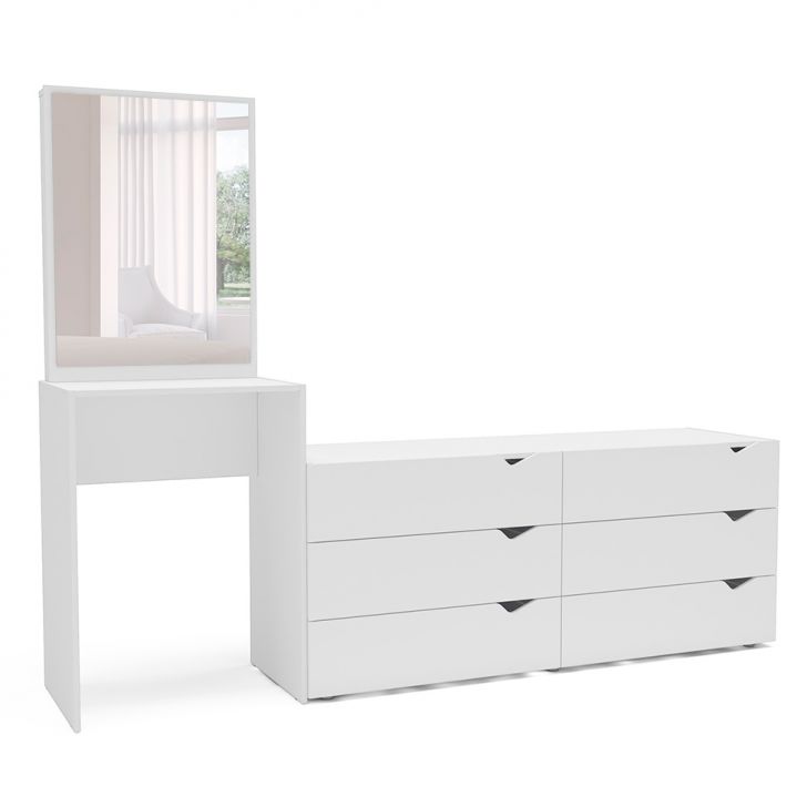 Cômoda com Espelho Porto 6 Gavetas Branca
