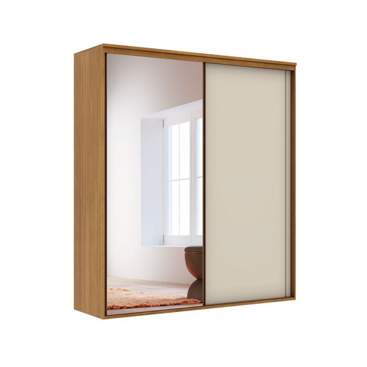 Image of Guarda-roupa Casal Com Espelho Inovatto 100% Mdf 2 Portas 6 Gavetas Freijó E Off White PLA-MO895CL36YTVMOB