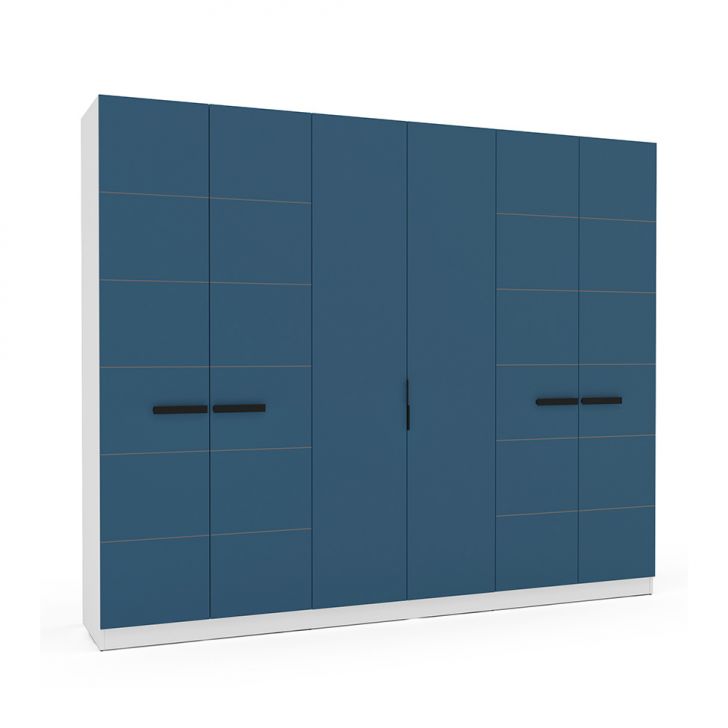Guarda-roupa Casal Lisboa 6 Portas 4 Gavetas Branco E Azul