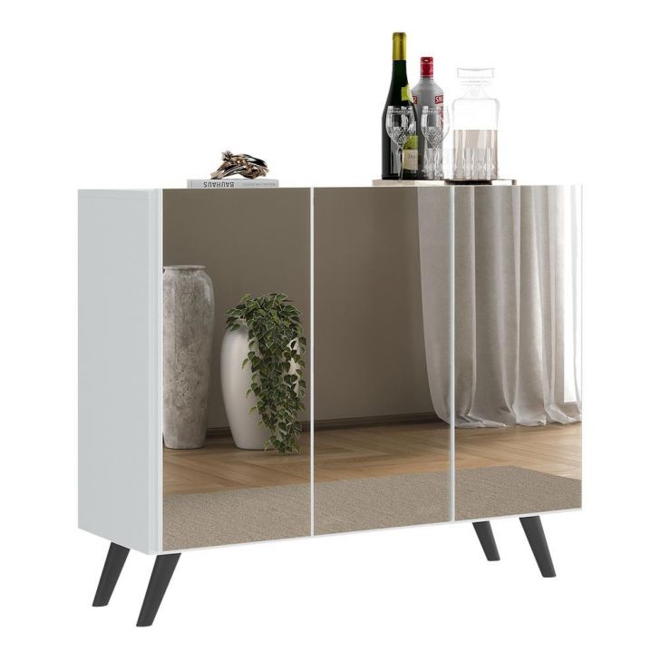 Aparador Buffet 3 Portas com Espelho Retrô Vegas Multimóveis V1013 Branco/Preto