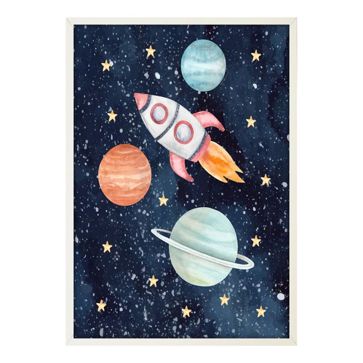 Quadro Infantil Foguete sem Vidro Colorido 20x30 cm