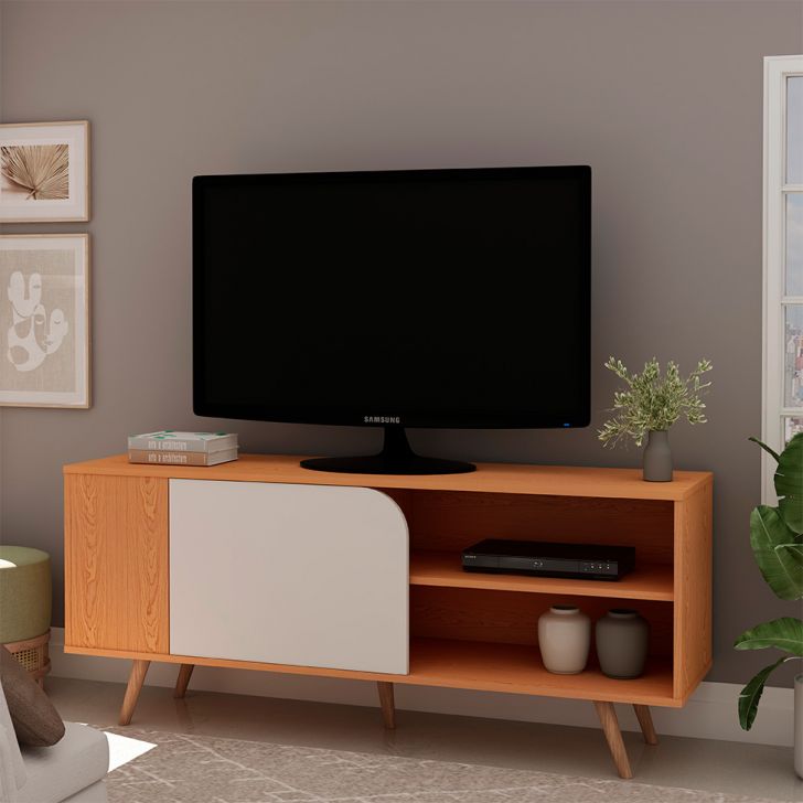 Rack para TV até 50 Polegadas Orlando 1 Porta Cinamomo e Off White 140 cm