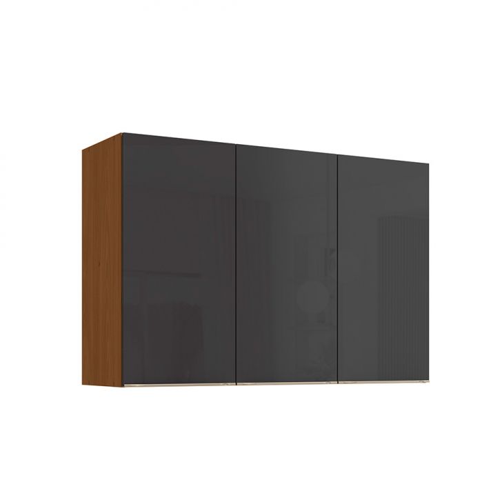 Armário Aéreo Vibra 3 Portas Canela e Grafite 120 cm