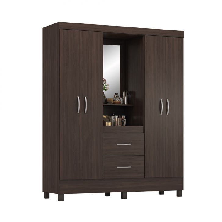 Guarda-roupa Solteiro Embers 4 Portas 2 Gavetas Café