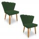 Kit 02 Cadeiras Poltrona Flor Veludo Verde Pés Palito Castanho - Pallazio