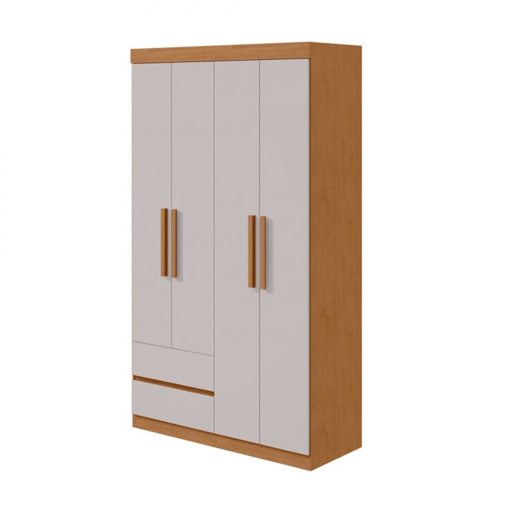 Guarda-roupa Casal Zeus Sem Pés 4 Portas 2 Gavetas Off White E Amêndoa