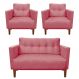 Kit Sofá Retrô Namoradeira 2 Lugares e 02 Poltronas Livia Suede Rose - D'Rossi