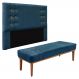 Kit Cabeceira e Calçadeira Recamier Casal 1,40m Gênova Veludo Azul Marinho - Pallazio