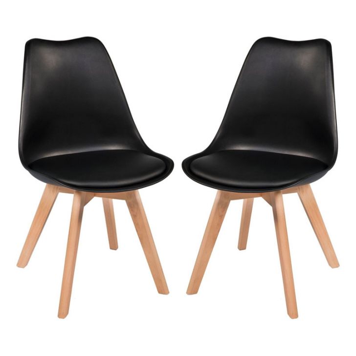 Kit c/2 cadeiras Leda – Charles Eames, Saarinen Wood com almofada Preta