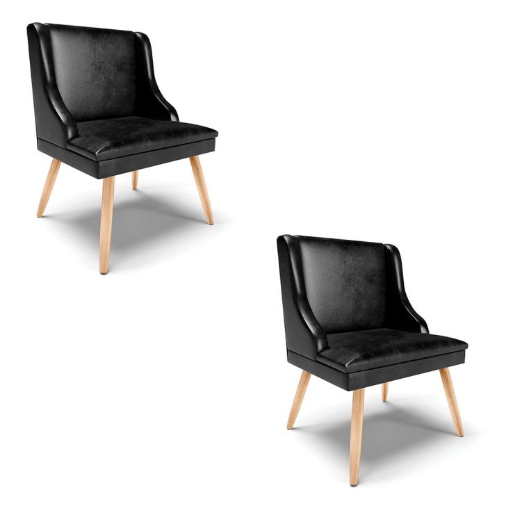 Kit 02 Cadeiras de Jantar Liz Corano Preto Pés Palito Natural - D'Rossi