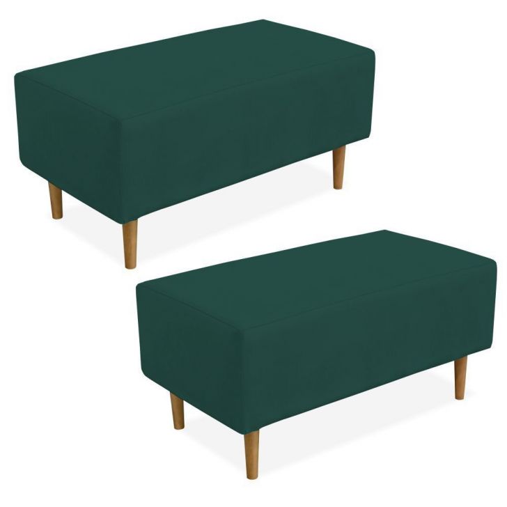Kit 02 Puffs Decorativo Sala de Estar Cléo W01 Pés Palito 90 cm Suede Verde Musgo - Lyam Decor