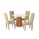 Conjunto de Mesa de Jantar Redonda com Tampo de Vidro Off White e 4 Cadeiras Jade Bouclé Bege e Eucalipto