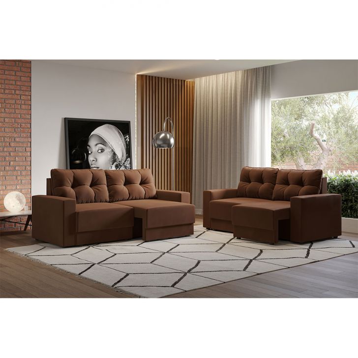 Conjuntos De Sofás 2 E 3 Lugares Lubeck Retrátil Marrom