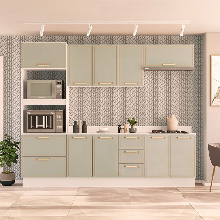 Image of Cozinha Completa Com Tampo E Rodapé Amara 10 Portas 4 Gavetas Verde E Branca PLA-MO895CL36PYHMOB